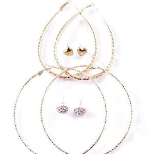 4 Sets of Women's Gold Tone Pierced Earrings Hoops Studs